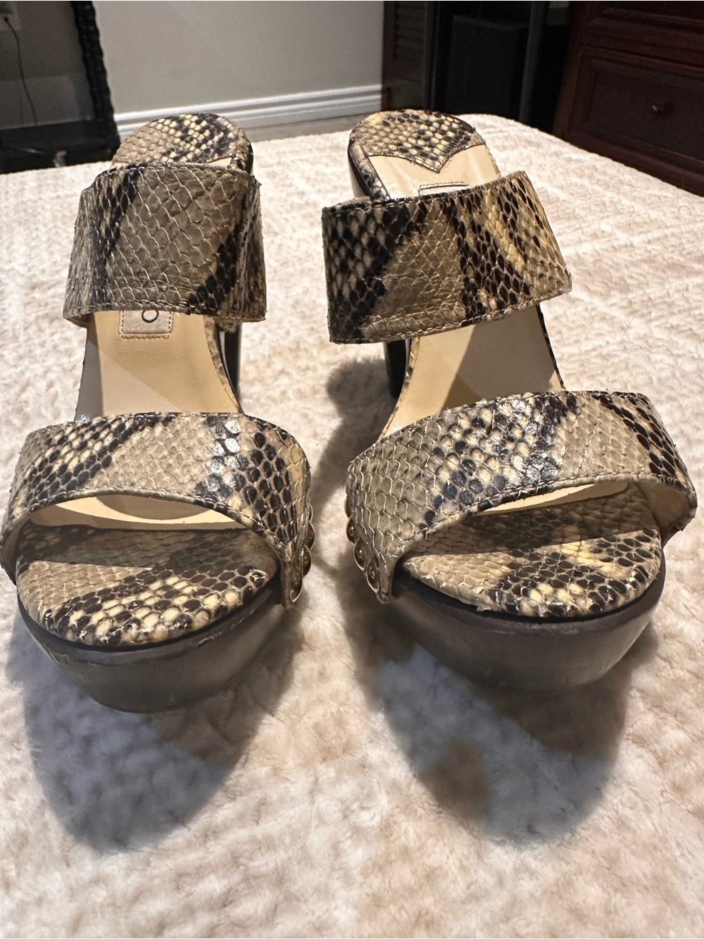 Jimmy Choo Ulrika Snake-Platform Slide Sandals in Beige